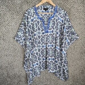 Lane‎ Bryant Top Womens Plus 14/16 Blue Floral Print V Neck Blouse Casual Ladies